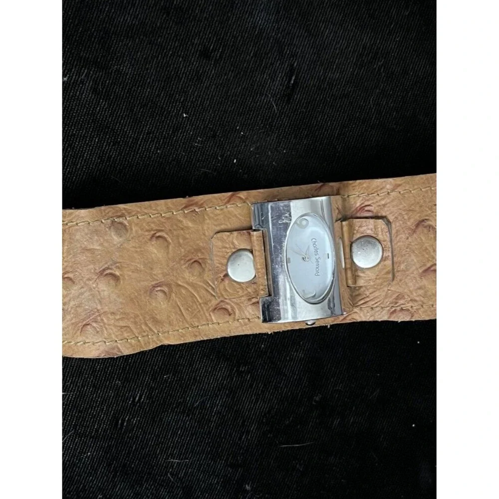 Charles Sernard Ostrich Leather Cuff Watch Silver New Battery